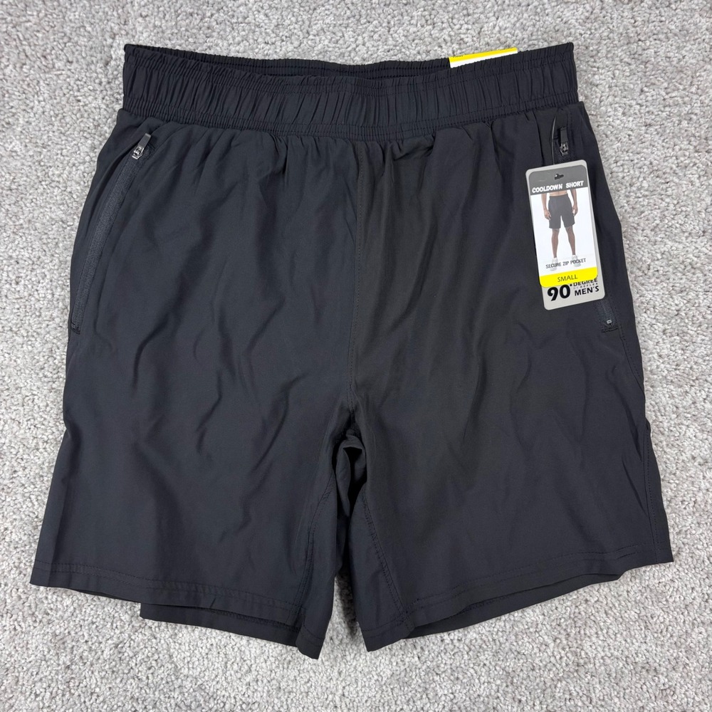 90 Degree by Reflex Mens Cooldown Shorts Black Small SHM33441 Zip Pockets NWT